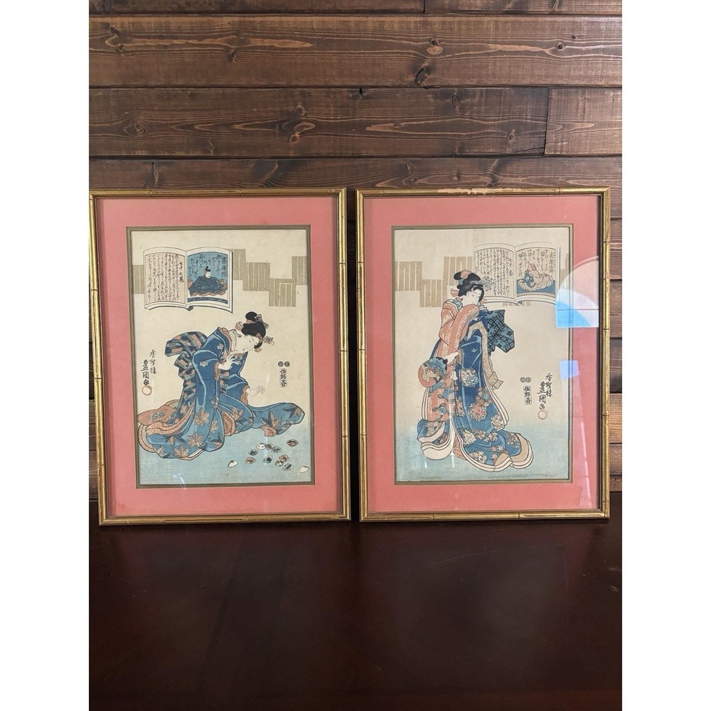 Utagawa Kunisada Toyokuni III 1847 Japanese Ukiyo-e Woodblock Prints Pair